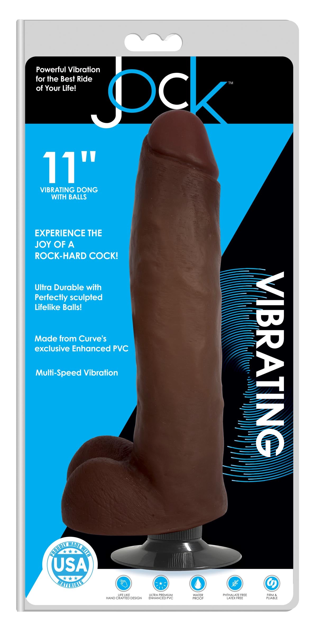 Jock Jock Dark Vibrating Dildo with Balls - 11 Inch Brown