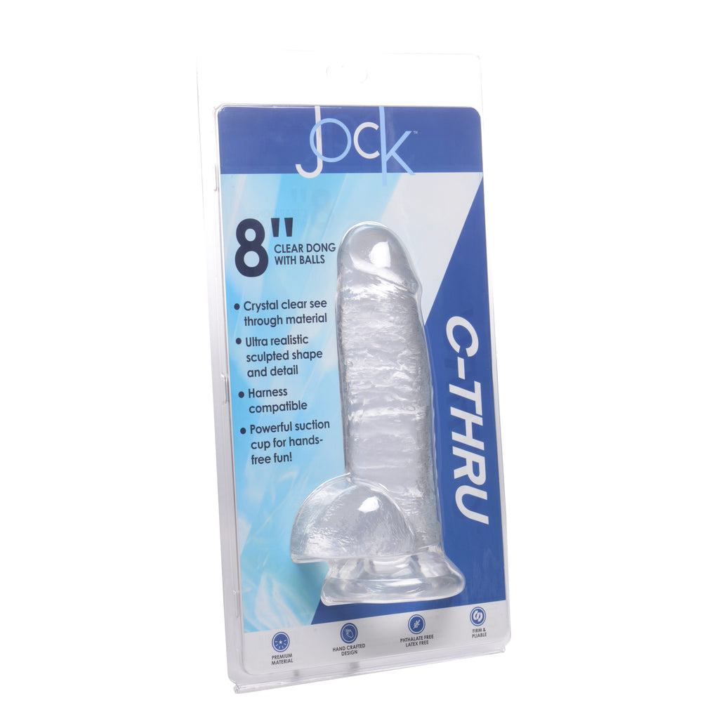 Jock Jock C-Thru Dildo with Balls - 8 Inch Clear