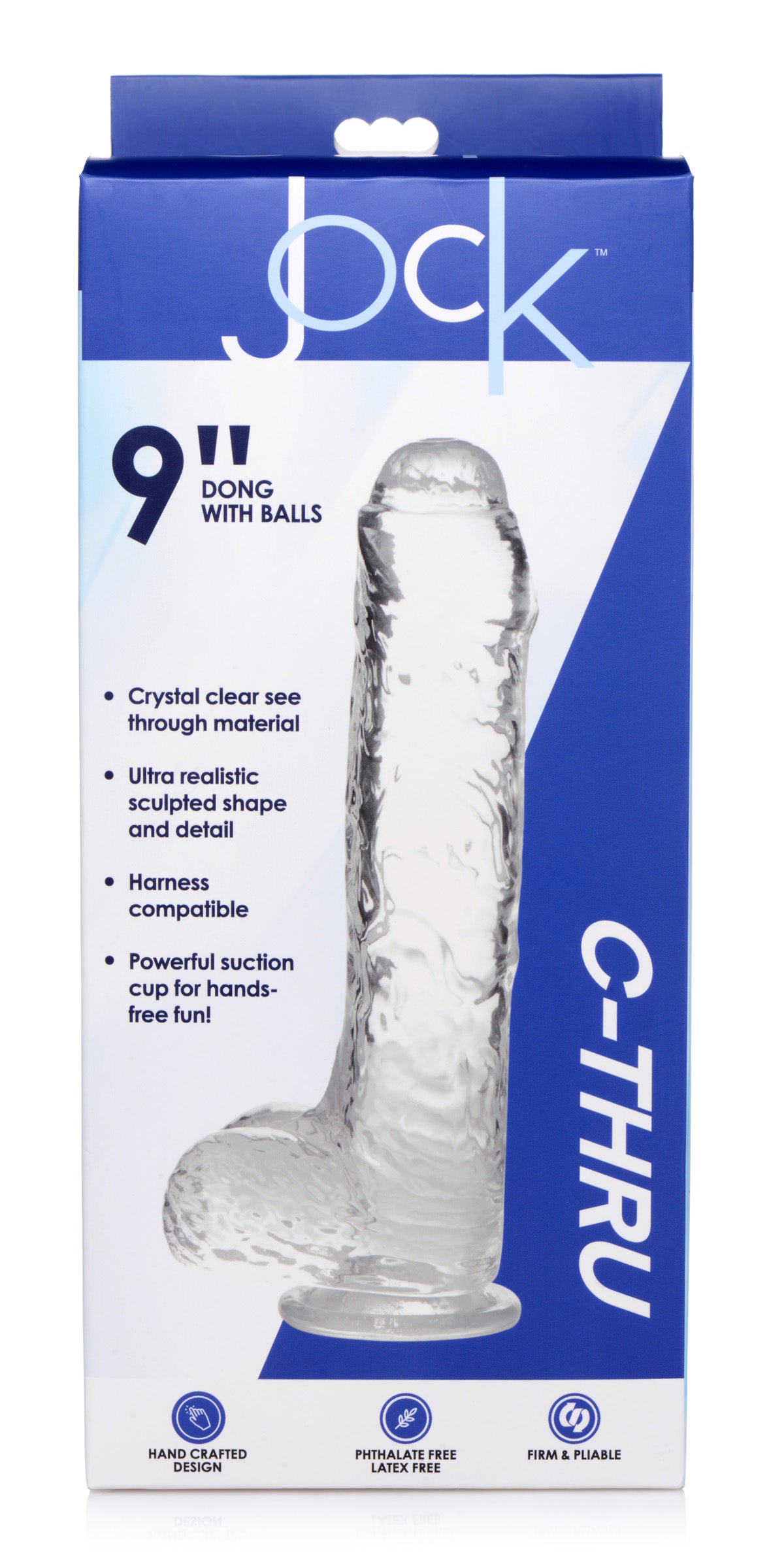 Jock Jock C-Thru Dildo with Balls - 9 Inch Clear