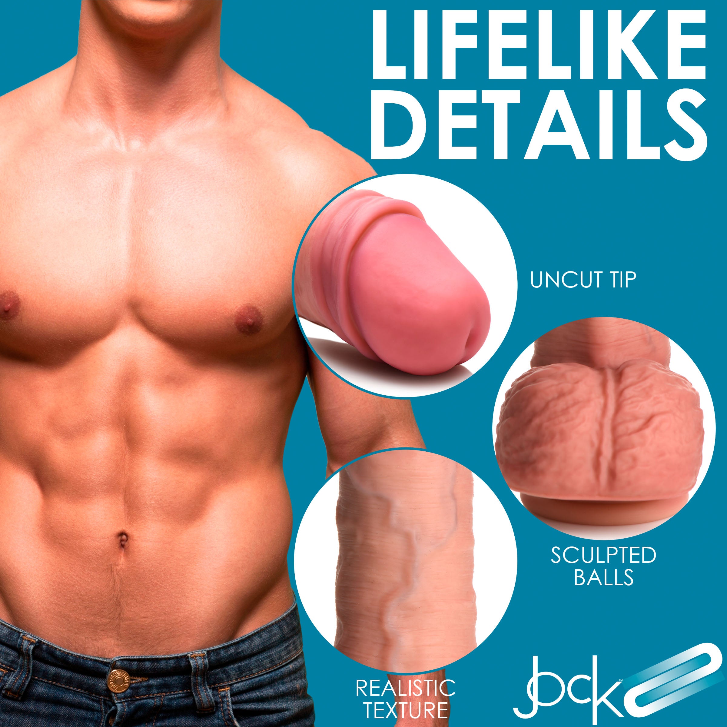 Jock 8.75 Inch Dual Density Uncut Dildo with Balls Flesh