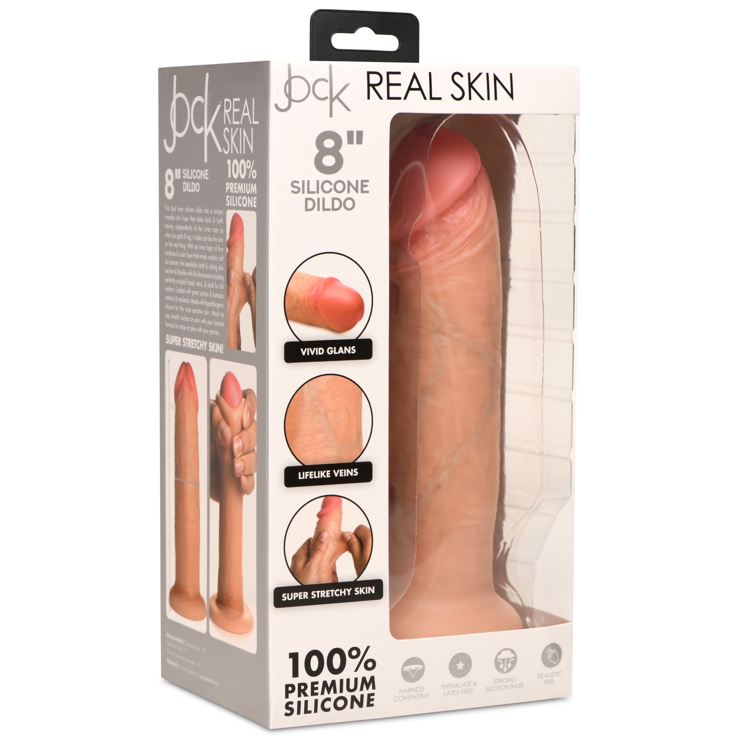 Jock Real Skin Silicone Dildo - 8 Inch Flesh