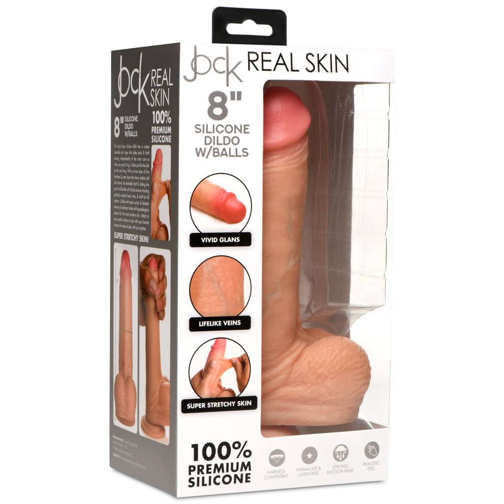 Jock Real Skin Silicone Dildo with Balls - 8 Inch Flesh