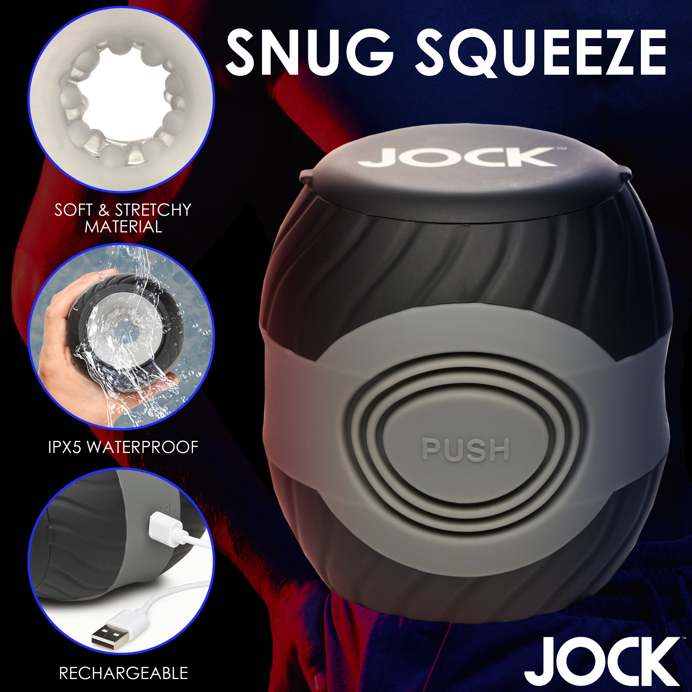 Jock 10X Vibrating & Squeezing Masturbator Black
