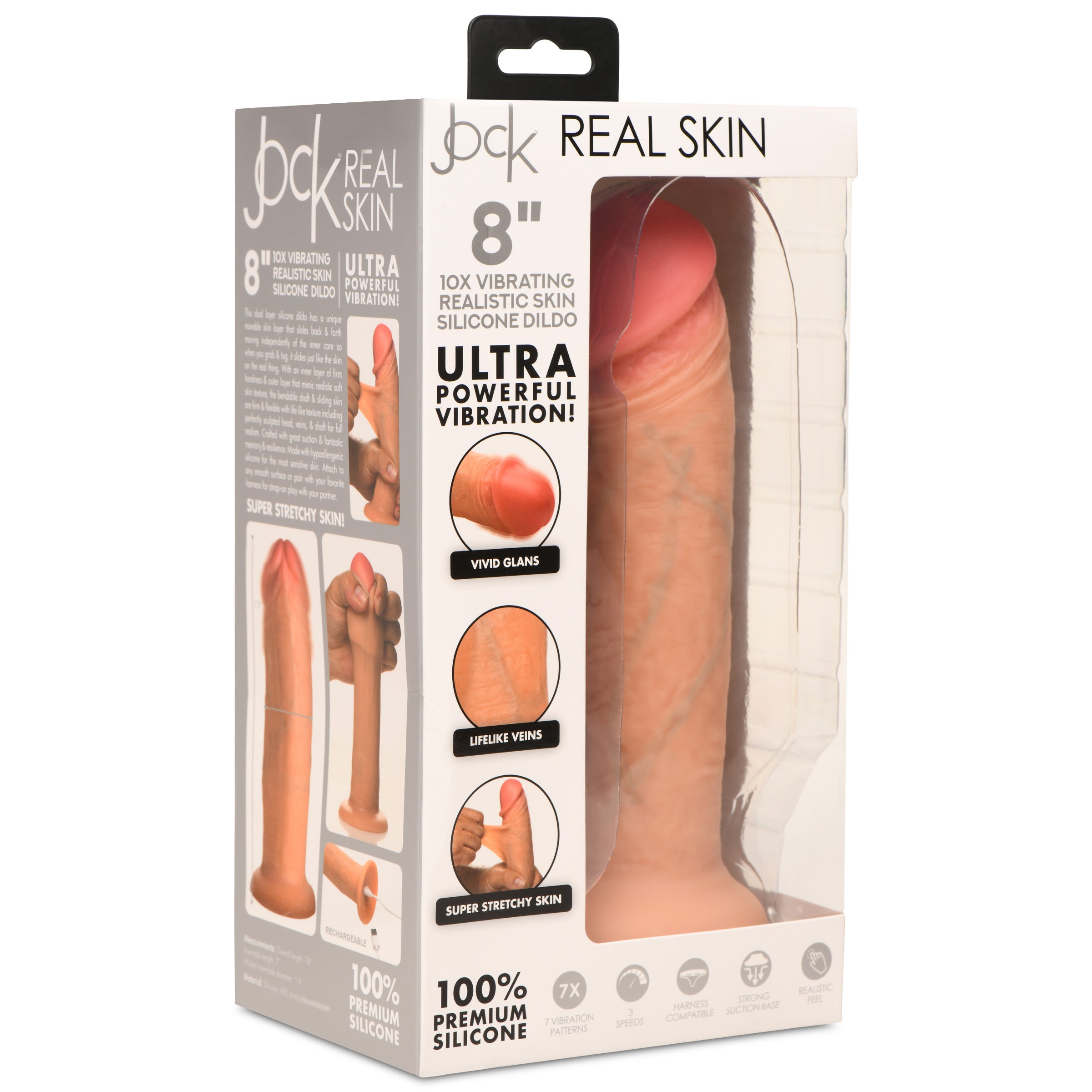 Jock 10X Real Skin 8 inch Vibrating Dildo Flesh