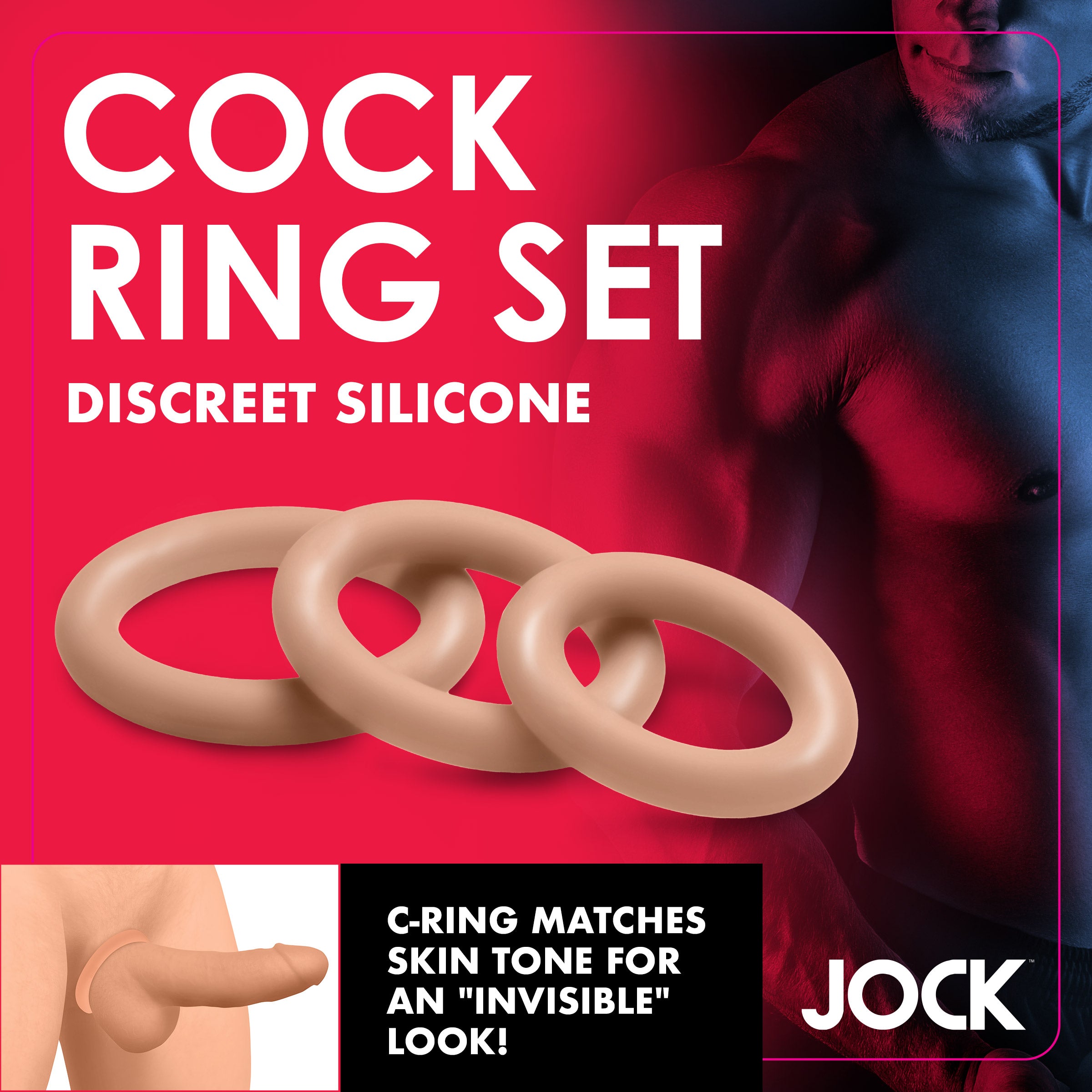 Jock Discreet Silicone Cock Ring Set - Medium Tan