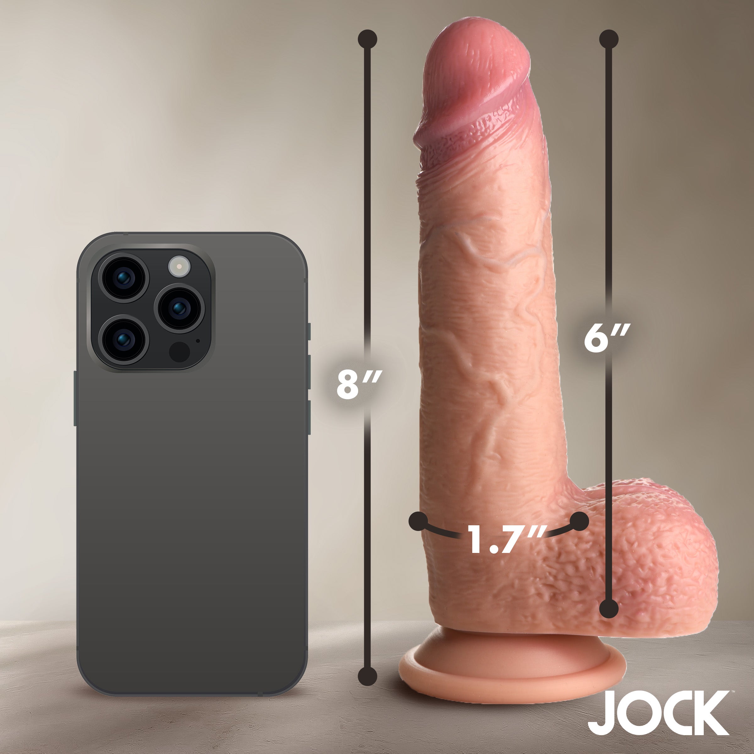 Jock 8 Inch Real Skin Silicone Dildo with Balls - Medium Tan