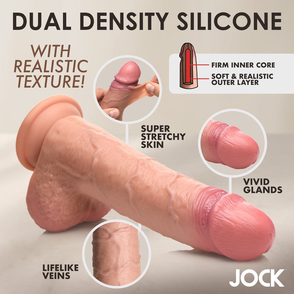 Jock 9 Inch Real Skin Silicone Dildo with Balls - Medium Tan