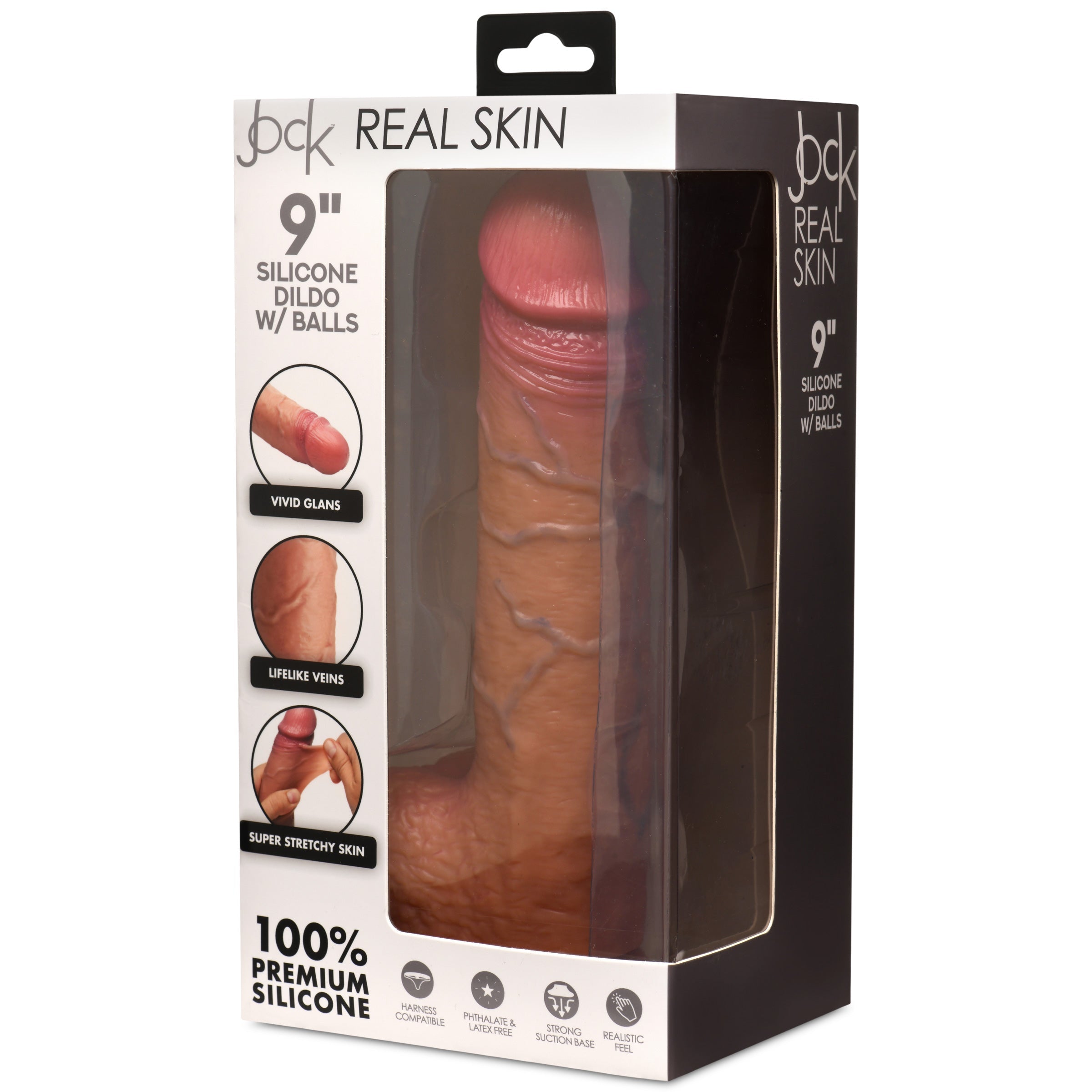 Jock 9 Inch Real Skin Silicone Dildo with Balls - Medium Tan