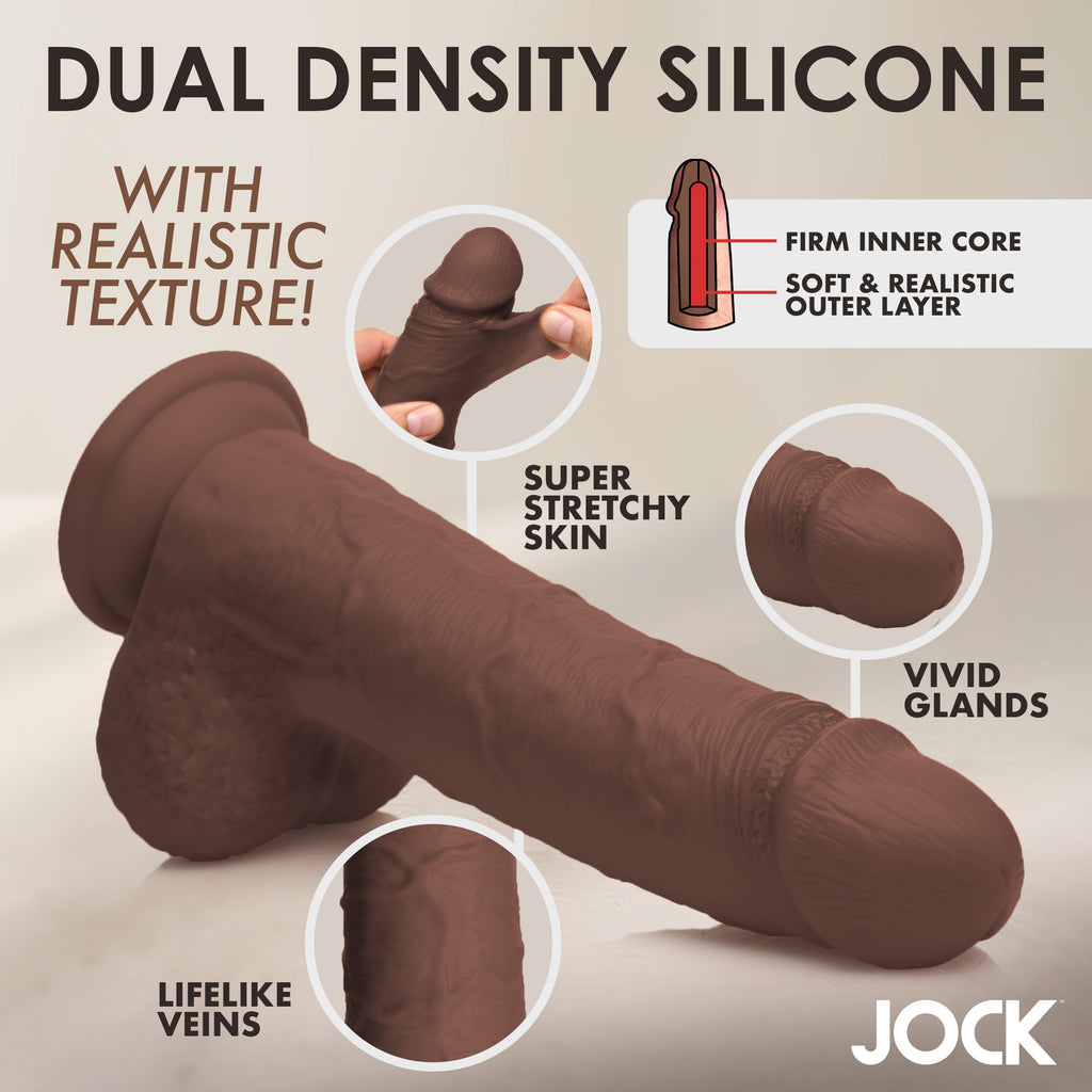 Jock 10 Inch Real Skin Silicone Dildo with Balls - Dark Brown