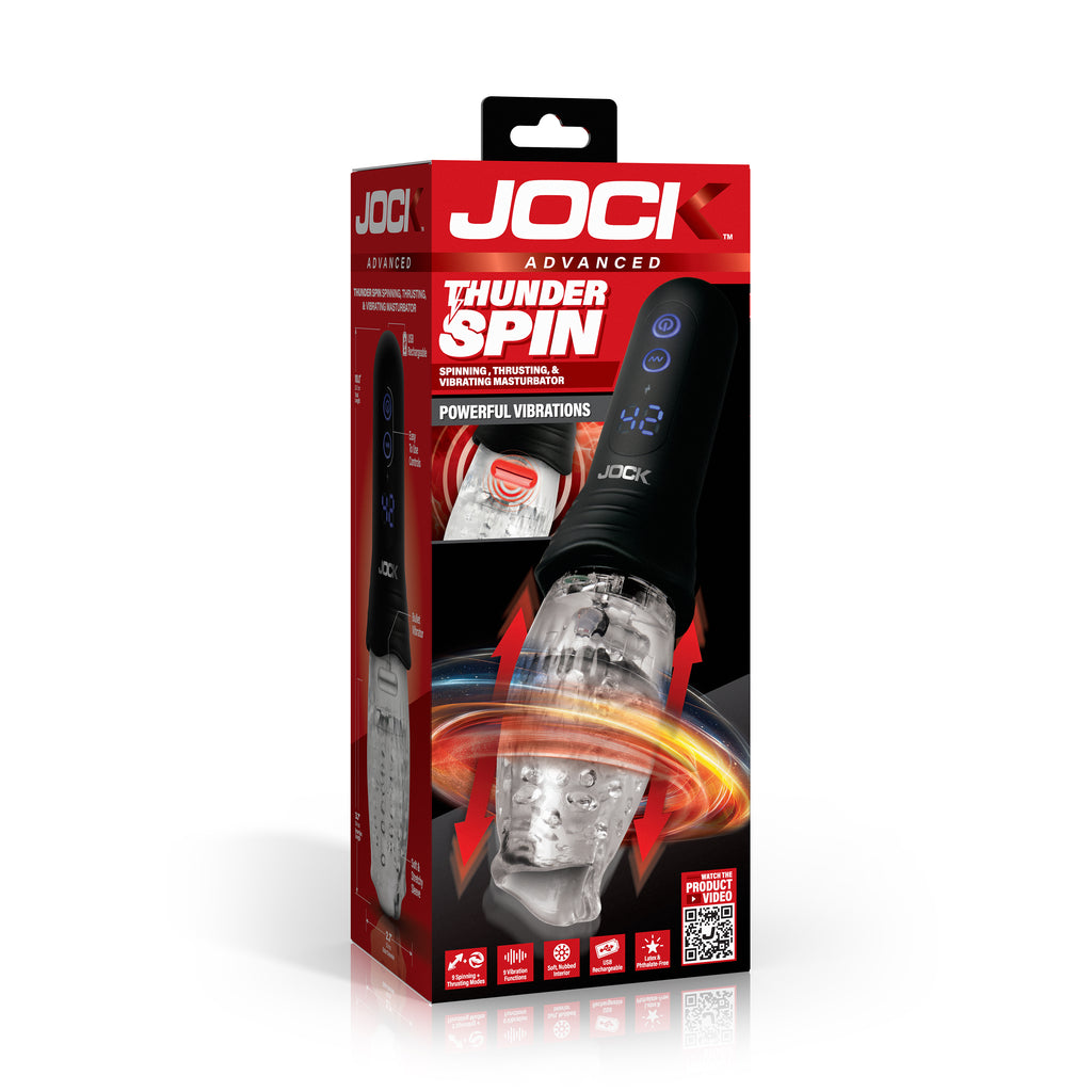 Jock Spinning, Thrusting and Vibrating Masturbator Clear