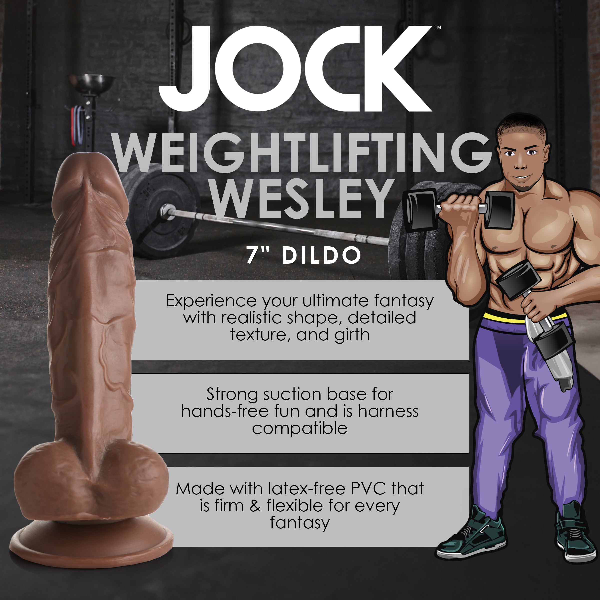 Jock Weightlifting Wesley 7 Inch Dildo Brown