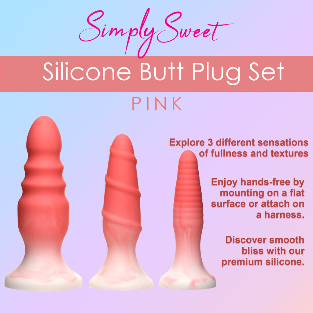 Simply Sweet 3 Piece Silicone Butt Plug Set - Pink Pink