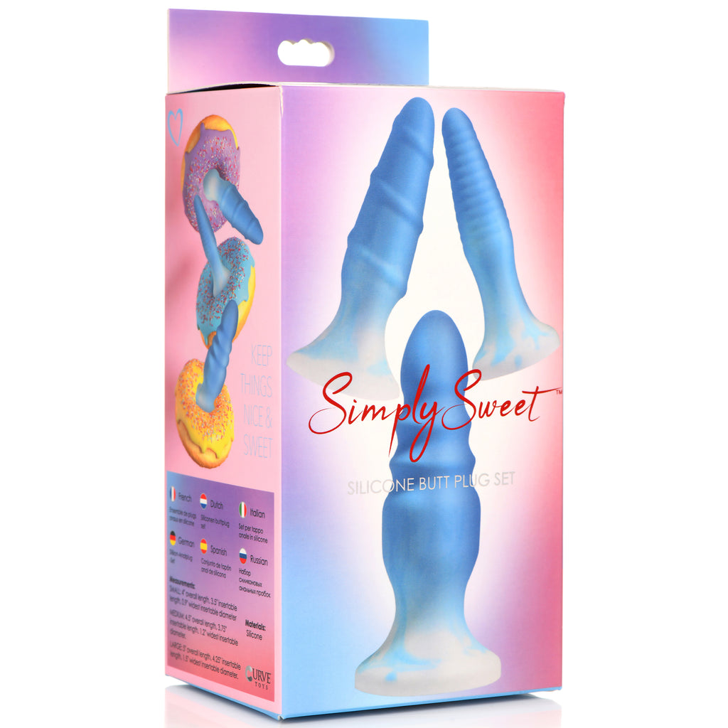 Simply Sweet 3 Piece Silicone Butt Plug Set - Blue Blue