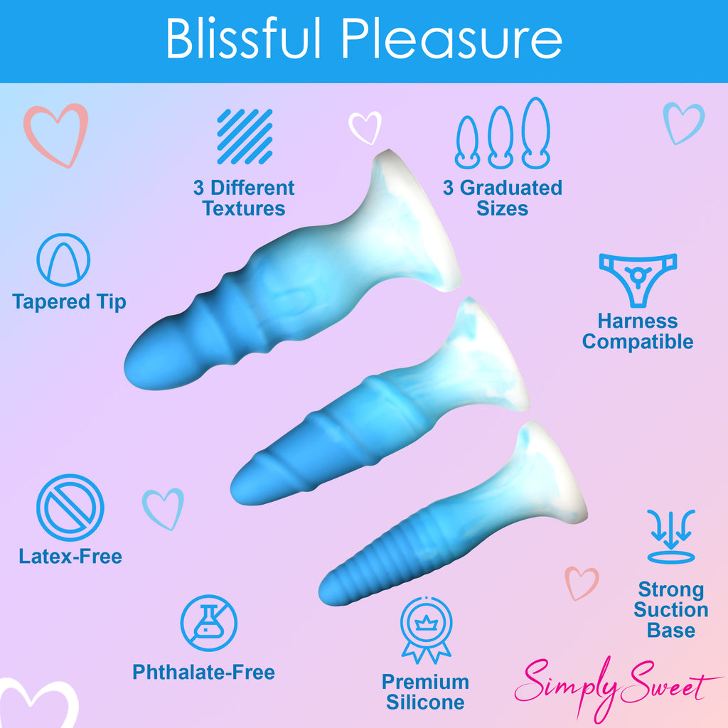 Simply Sweet 3 Piece Silicone Butt Plug Set - Blue Blue
