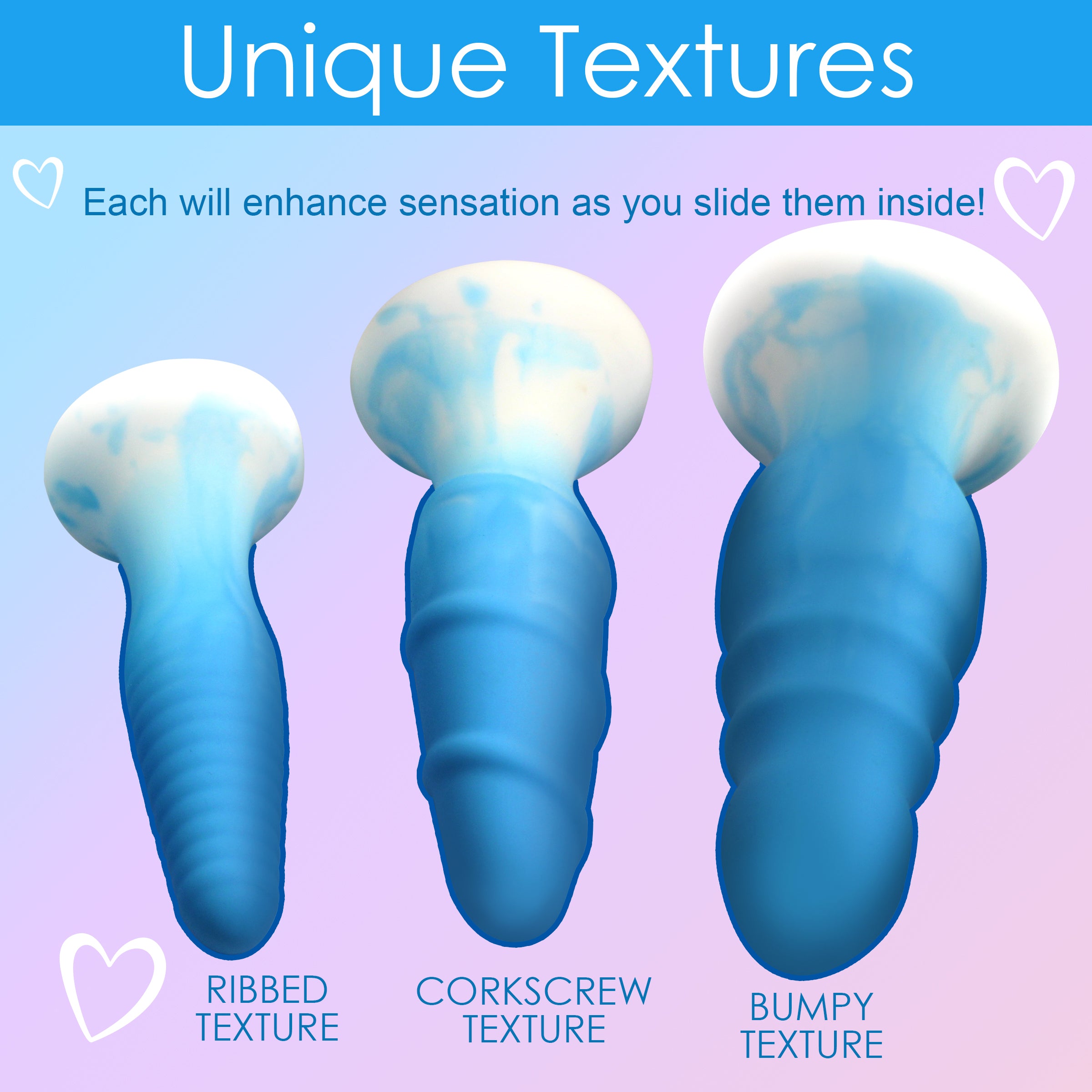 Simply Sweet 3 Piece Silicone Butt Plug Set - Blue Blue