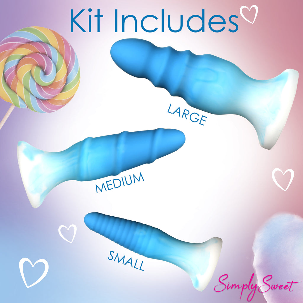Simply Sweet 3 Piece Silicone Butt Plug Set - Blue Blue