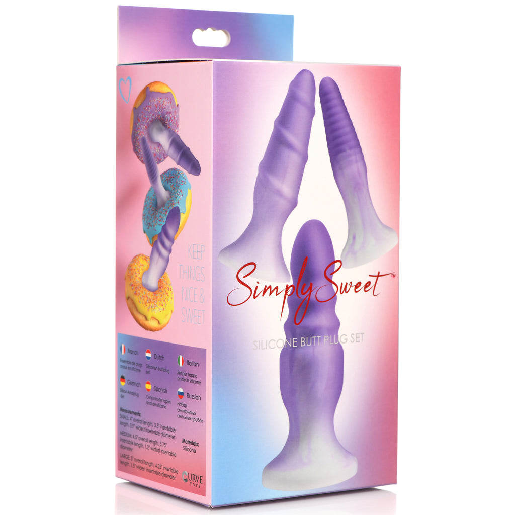 Simply Sweet 3 Piece Silicone Butt Plug Set - Purple Purple