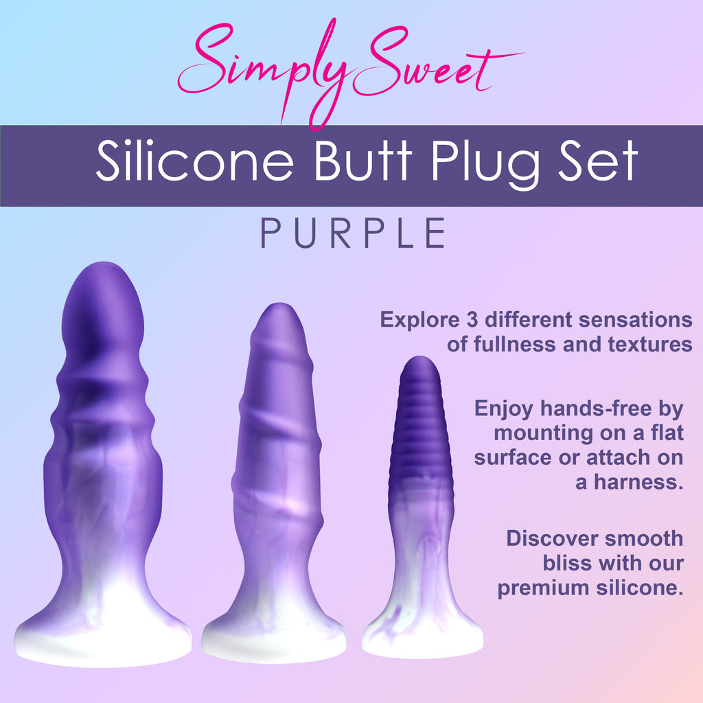 Simply Sweet 3 Piece Silicone Butt Plug Set - Purple Purple