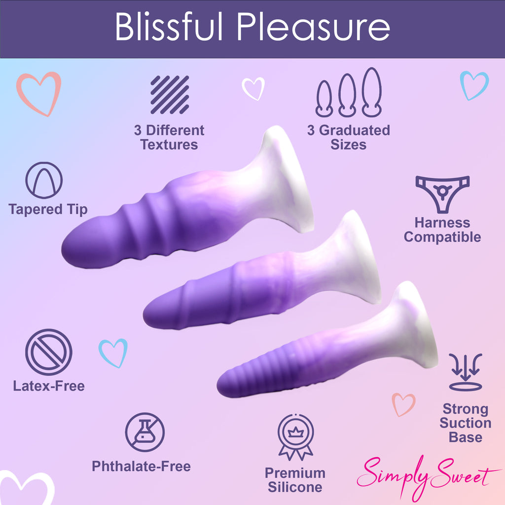 Simply Sweet 3 Piece Silicone Butt Plug Set - Purple Purple