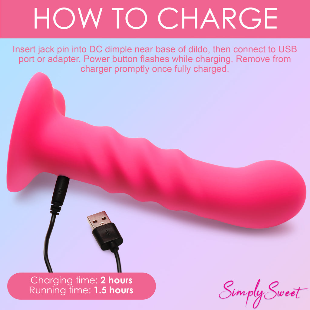 Simply Sweet 21X Vibrating Ribbed Silicone Dildo Pink