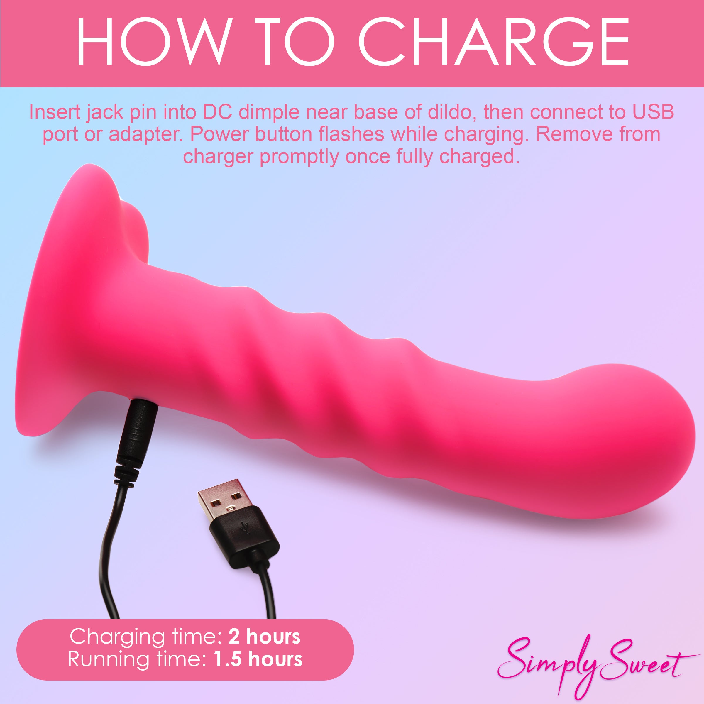 Simply Sweet 21X Vibrating Ribbed Silicone Dildo Pink