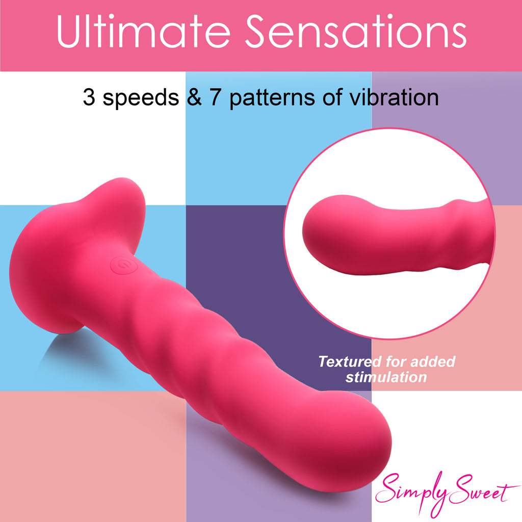 Simply Sweet 21X Vibrating Ribbed Silicone Dildo Pink