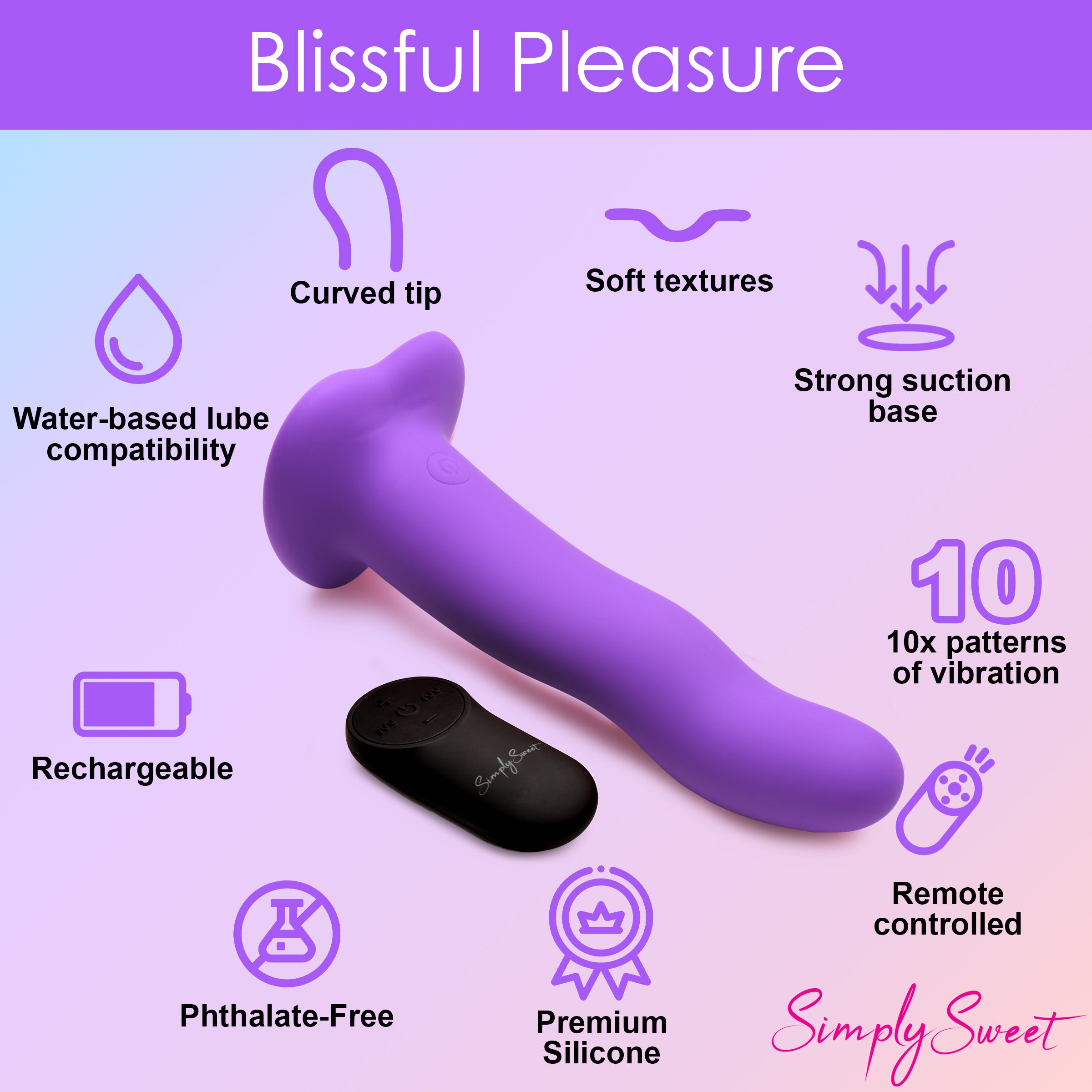 Simply Sweet 21X Vibrating Wavy Silicone Dildo Purple