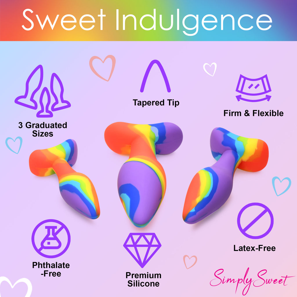 Simply Sweet 3 Piece Rainbow  Silicone Butt Plug Set Multi