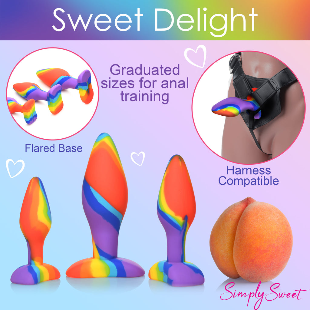 Simply Sweet 3 Piece Rainbow  Silicone Butt Plug Set Multi