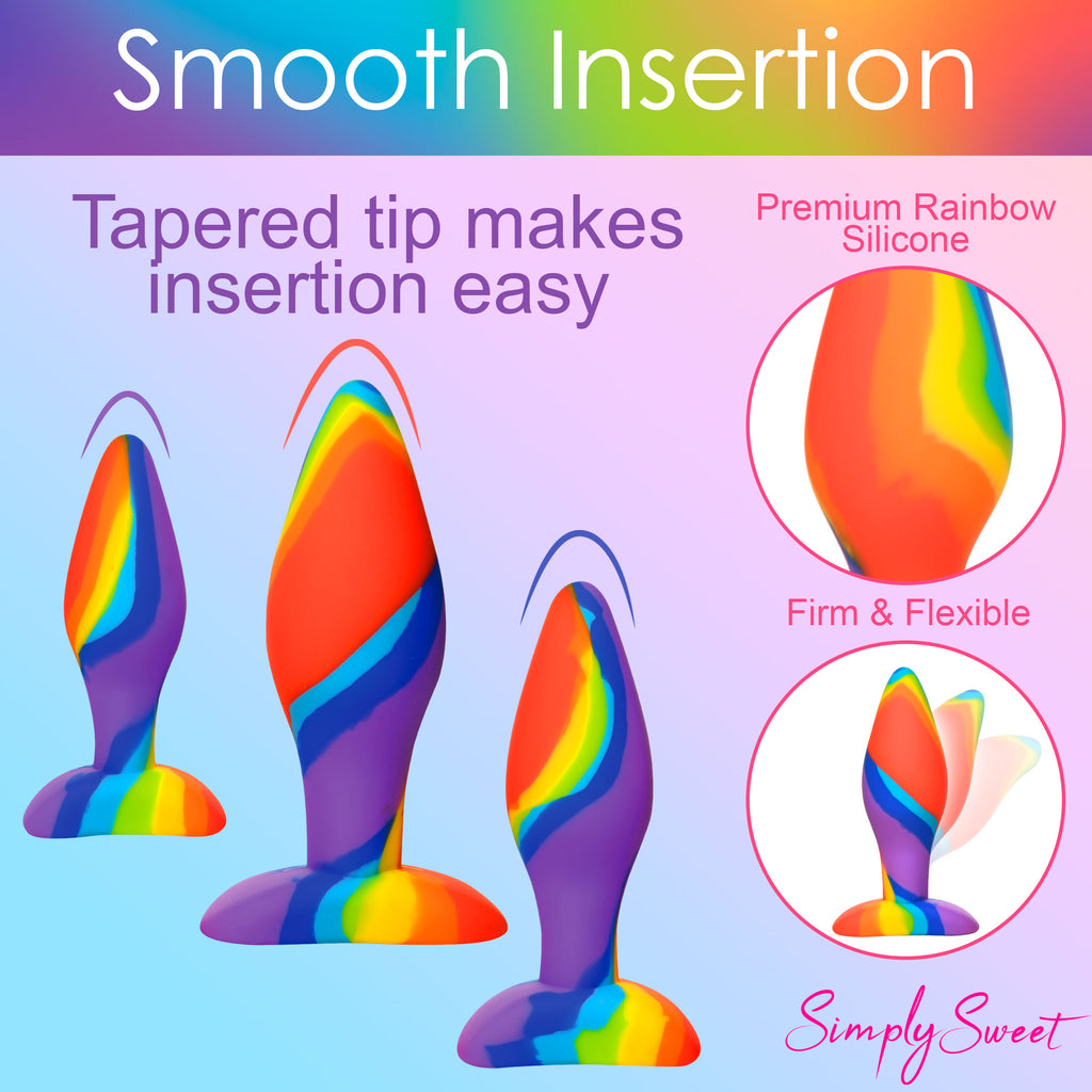 Simply Sweet 3 Piece Rainbow  Silicone Butt Plug Set Multi