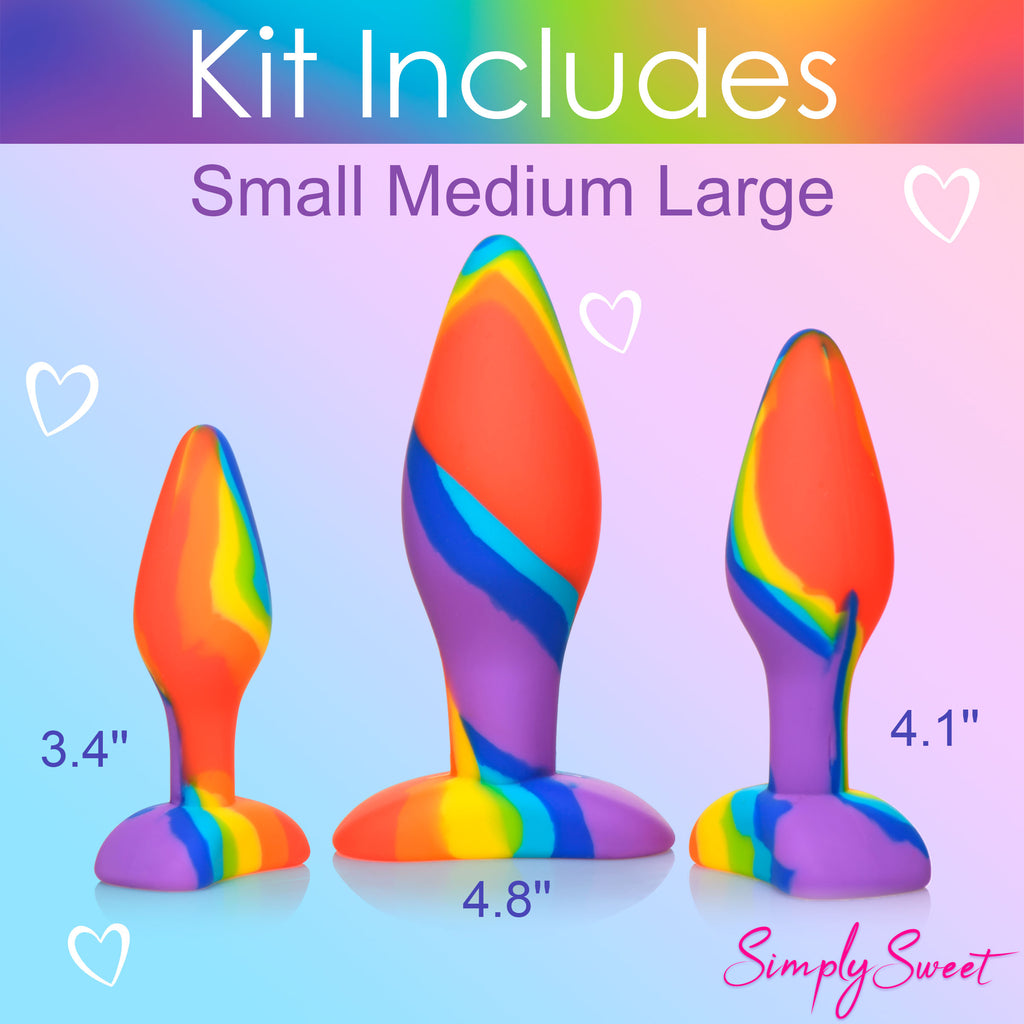 Simply Sweet 3 Piece Rainbow  Silicone Butt Plug Set Multi