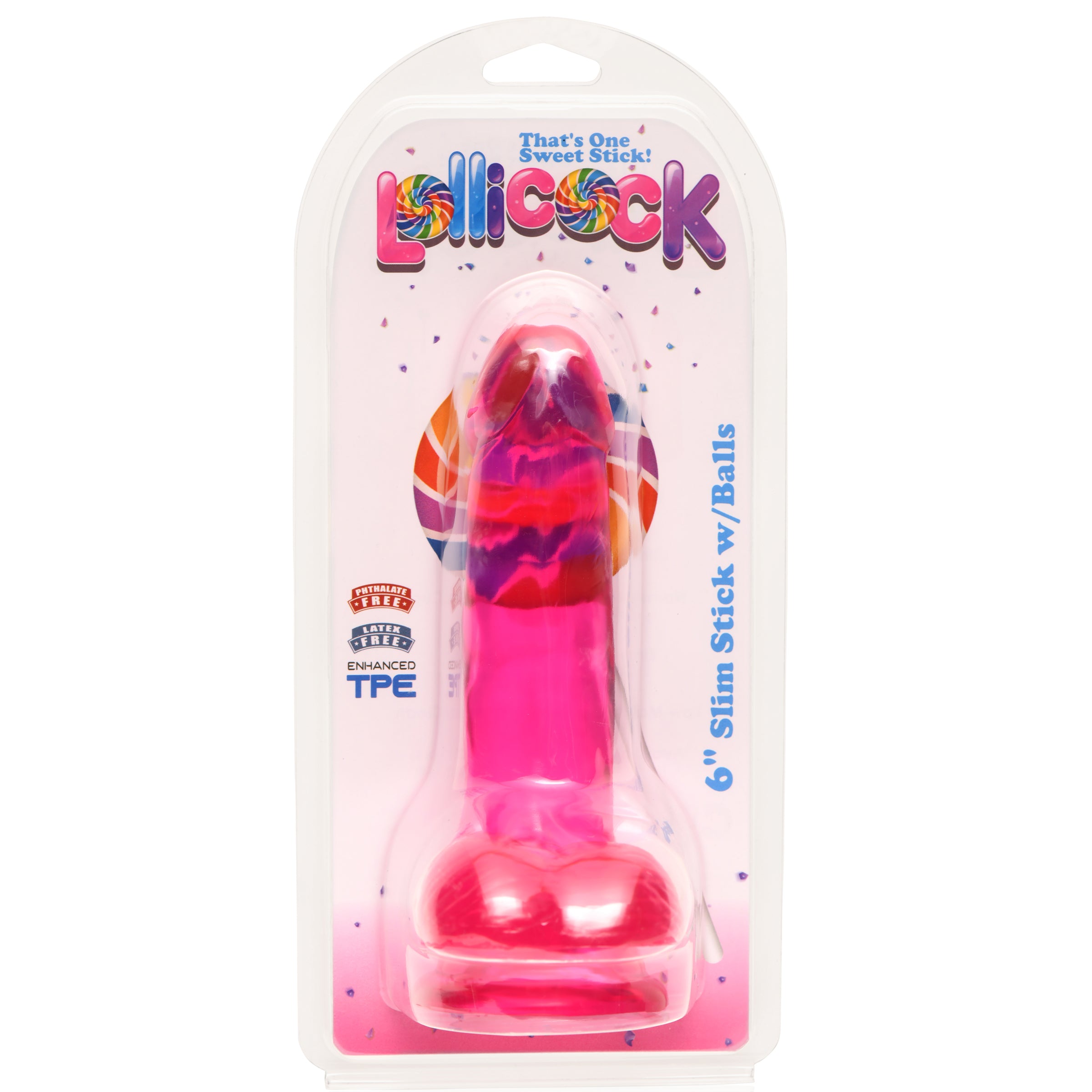 Lollicock 6 Inch Slim Stick with Balls Cherry Ice Dildo Pink