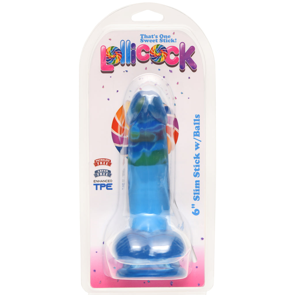 Lollicock 6 Inch Slim Stick with Balls Berry Ice Dildo Blue