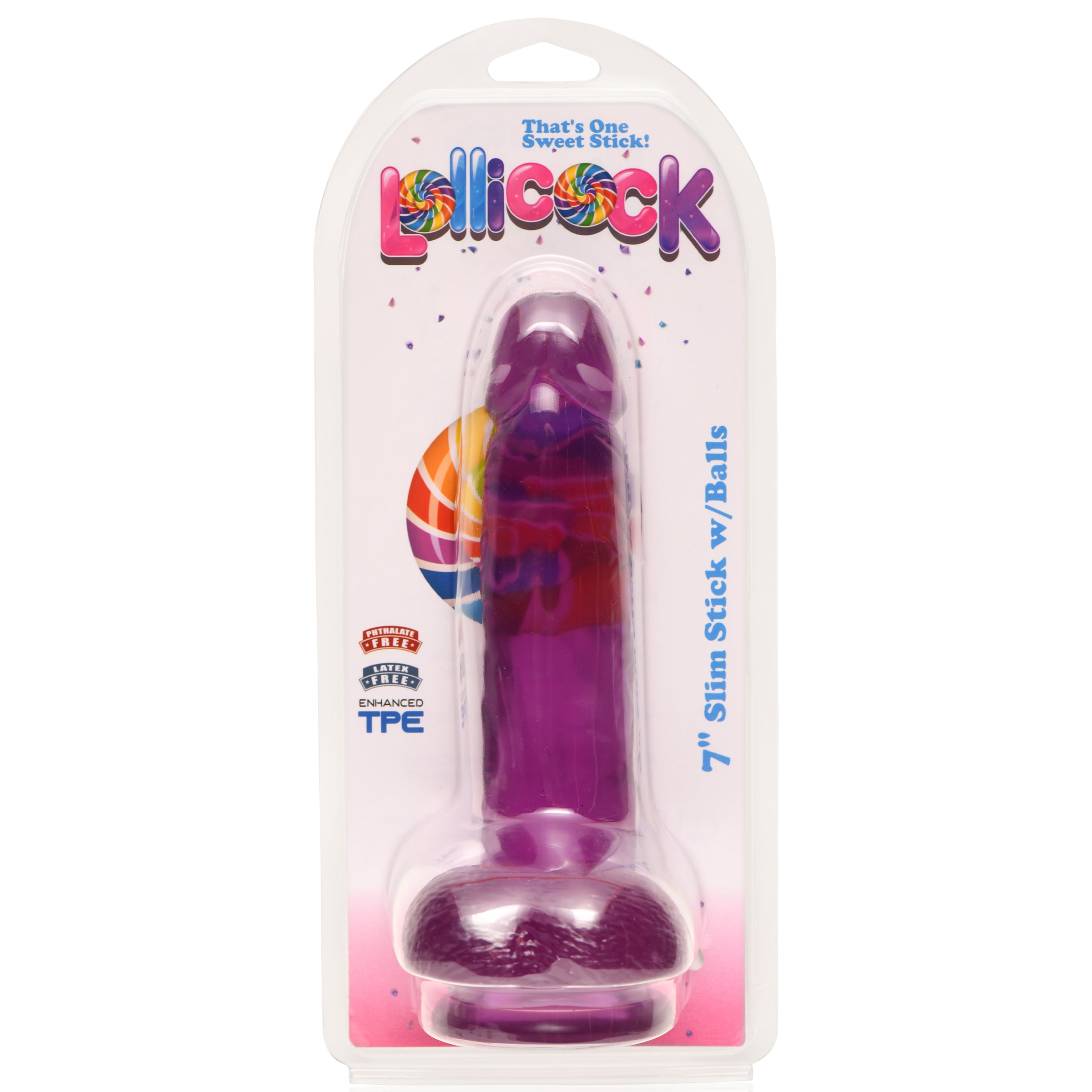 Lollicock 7 Inch Slim Stick with Balls Grape Ice Dildo Purple
