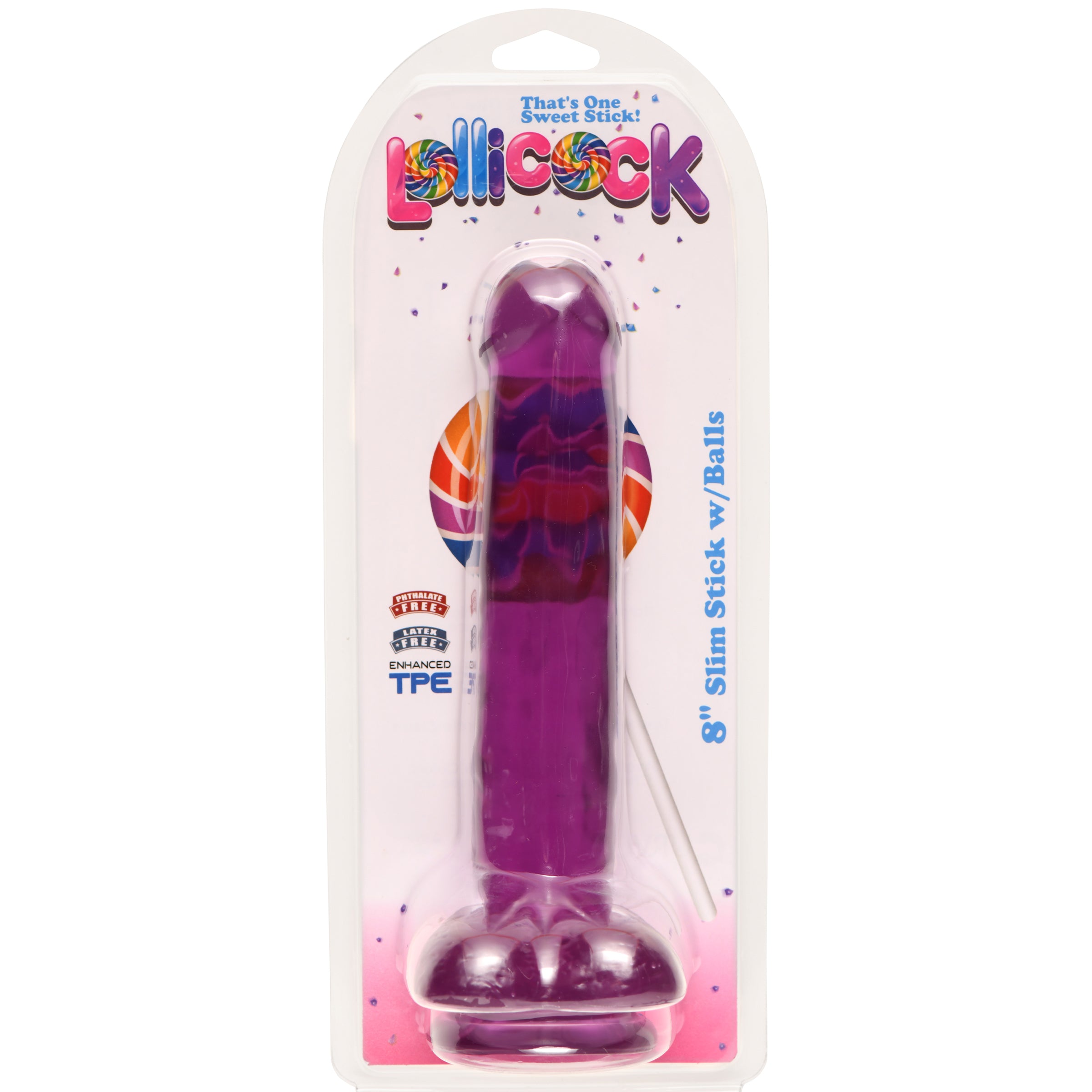 Lollicock 8 Inch Slim Stick with Balls Grape Ice Dildo Purple
