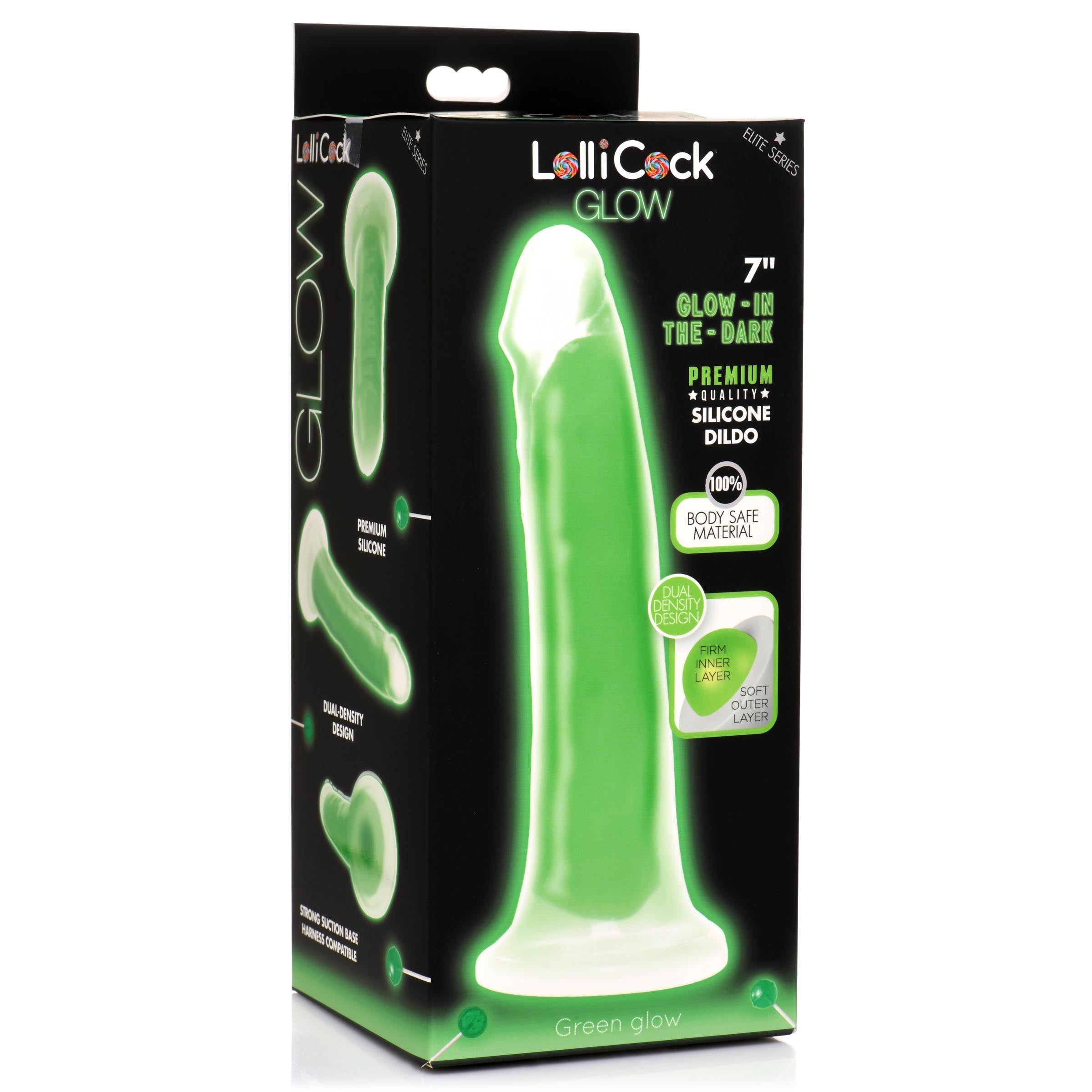 Lollicock 7 Inch Glow-in-the-Dark Silicone Dildo - Green Green