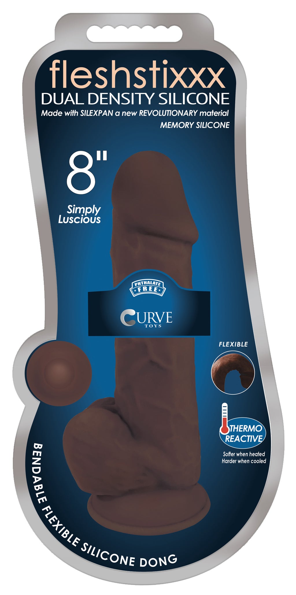 Fleshstixxx Silexpan Dark Hypoallergenic Silicone Dildo with Balls - 8 Inch Brown