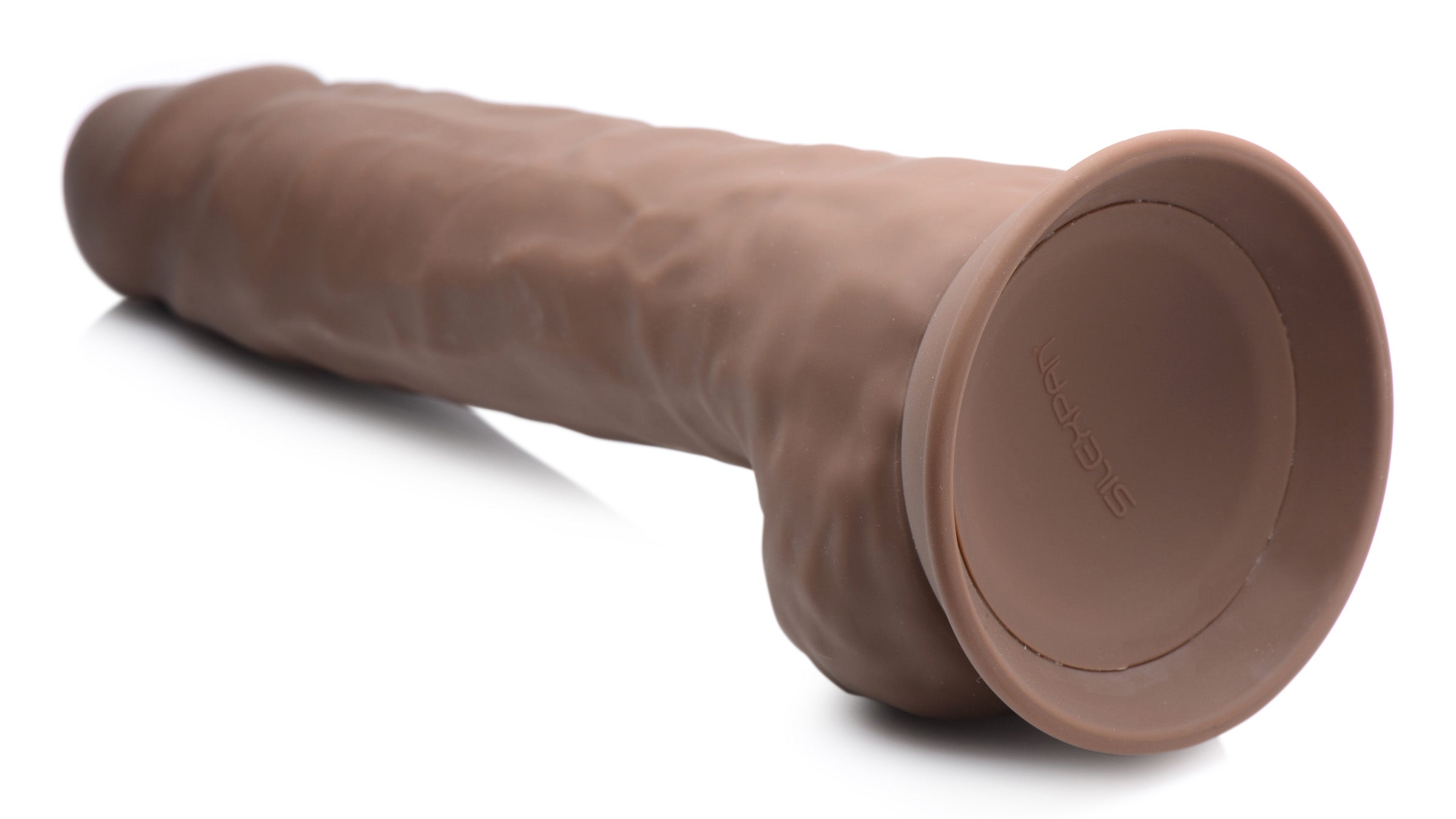 Fleshstixxx Silexpan Dark Hypoallergenic Silicone Dildo with Balls - 10 Inch Brown