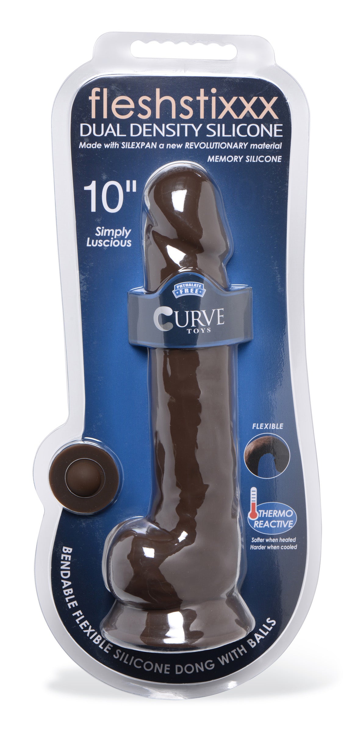 Fleshstixxx Silexpan Dark Hypoallergenic Silicone Dildo with Balls - 10 Inch Brown
