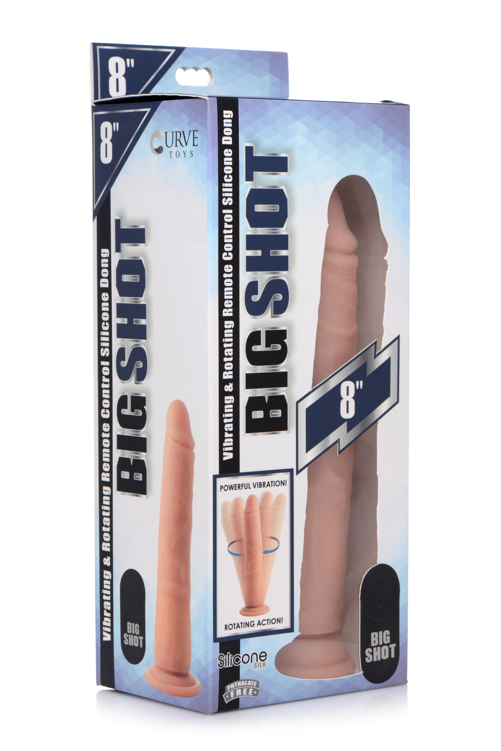 Big Shot Vibrating and Rotating Remote Control Silicone Dildo - 8 Inch Flesh