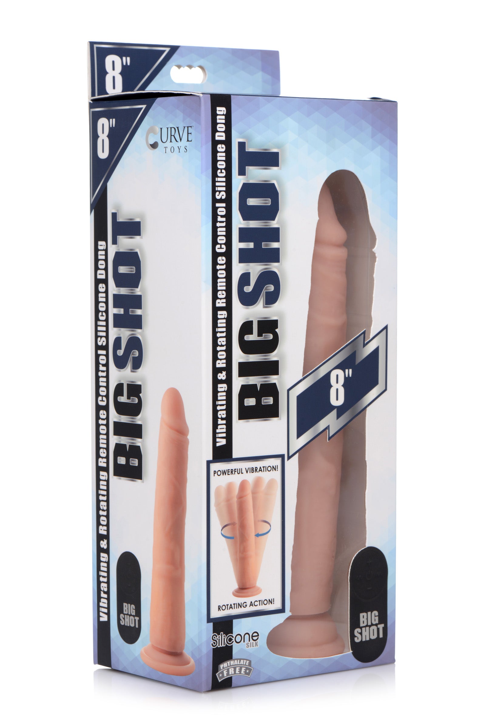 Big Shot Vibrating and Rotating Remote Control Silicone Dildo - 8 Inch Flesh