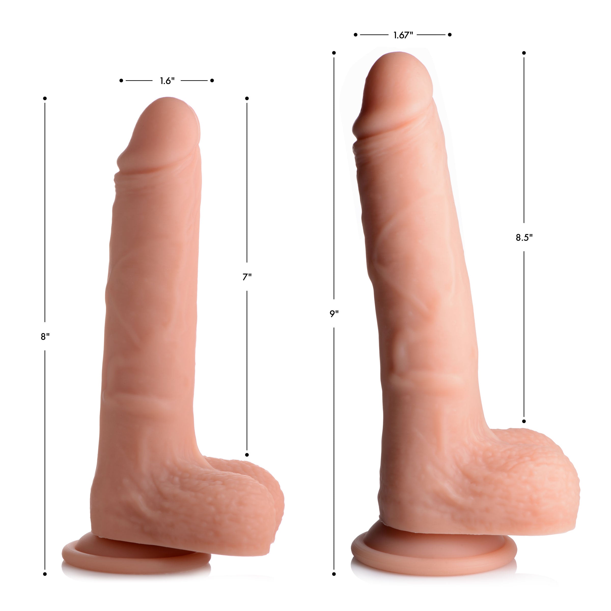 Big Shot Vibrating and Rotating Remote Control Silicone Dildo with Balls - 9 Inch Flesh