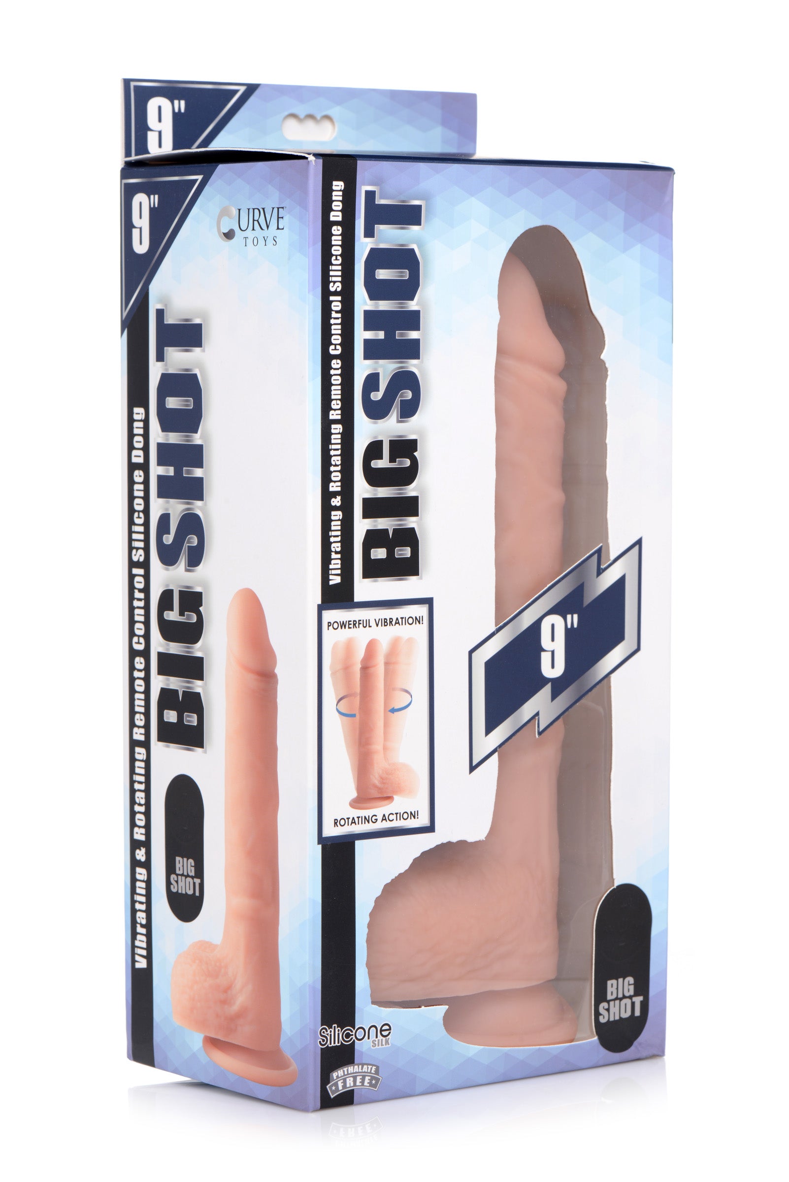 Big Shot Vibrating and Rotating Remote Control Silicone Dildo with Balls - 9 Inch Flesh