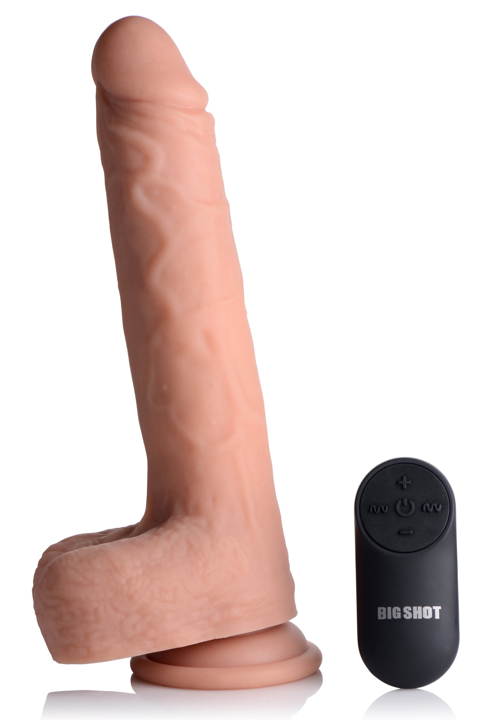 Big Shot Vibrating & Thrusting Remote Control Silicone Dildo - 10 Inch Flesh