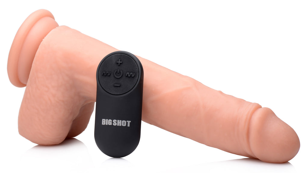 Big Shot Vibrating & Thrusting Remote Control Silicone Dildo - 10 Inch Flesh