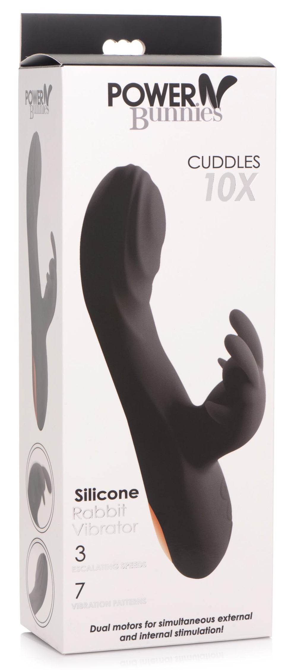 Power Bunnies Cuddles 10X Silicone Rabbit Vibrator Black
