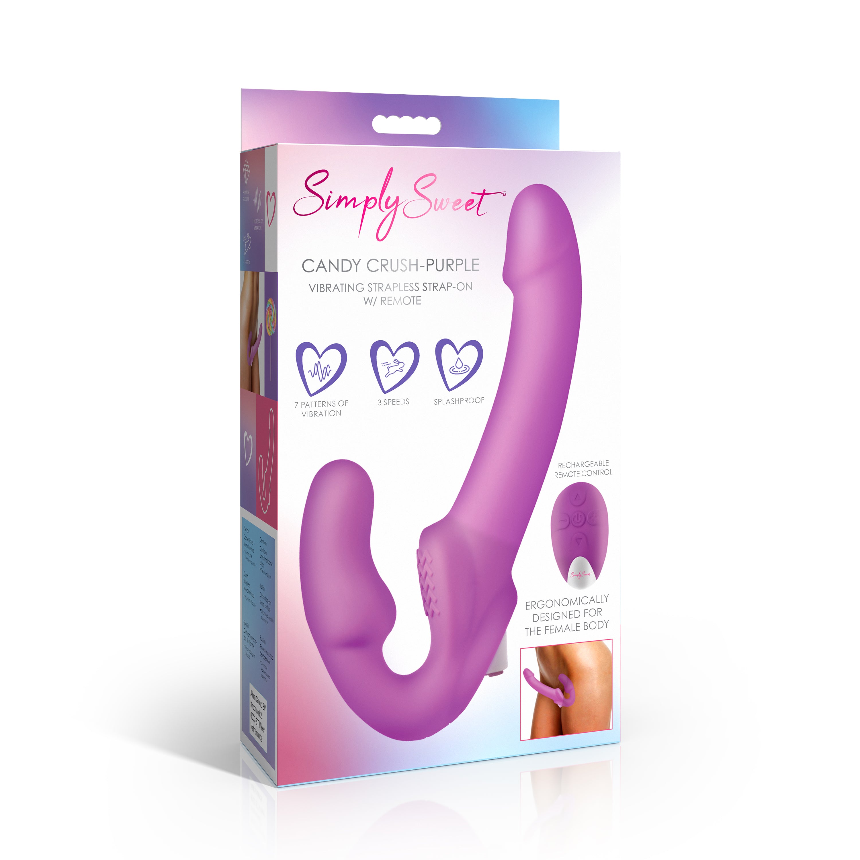 Simply Sweet Candy Crush - Purple Vibrating Strapless Strap-On w/ Remote Purple