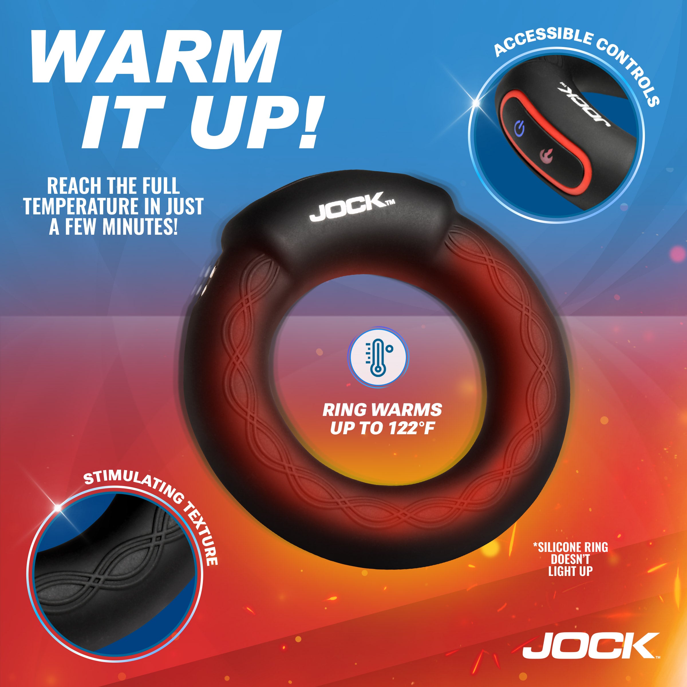 Jock Rumbler Vibrating & Warming C-Ring - 1.8" Black