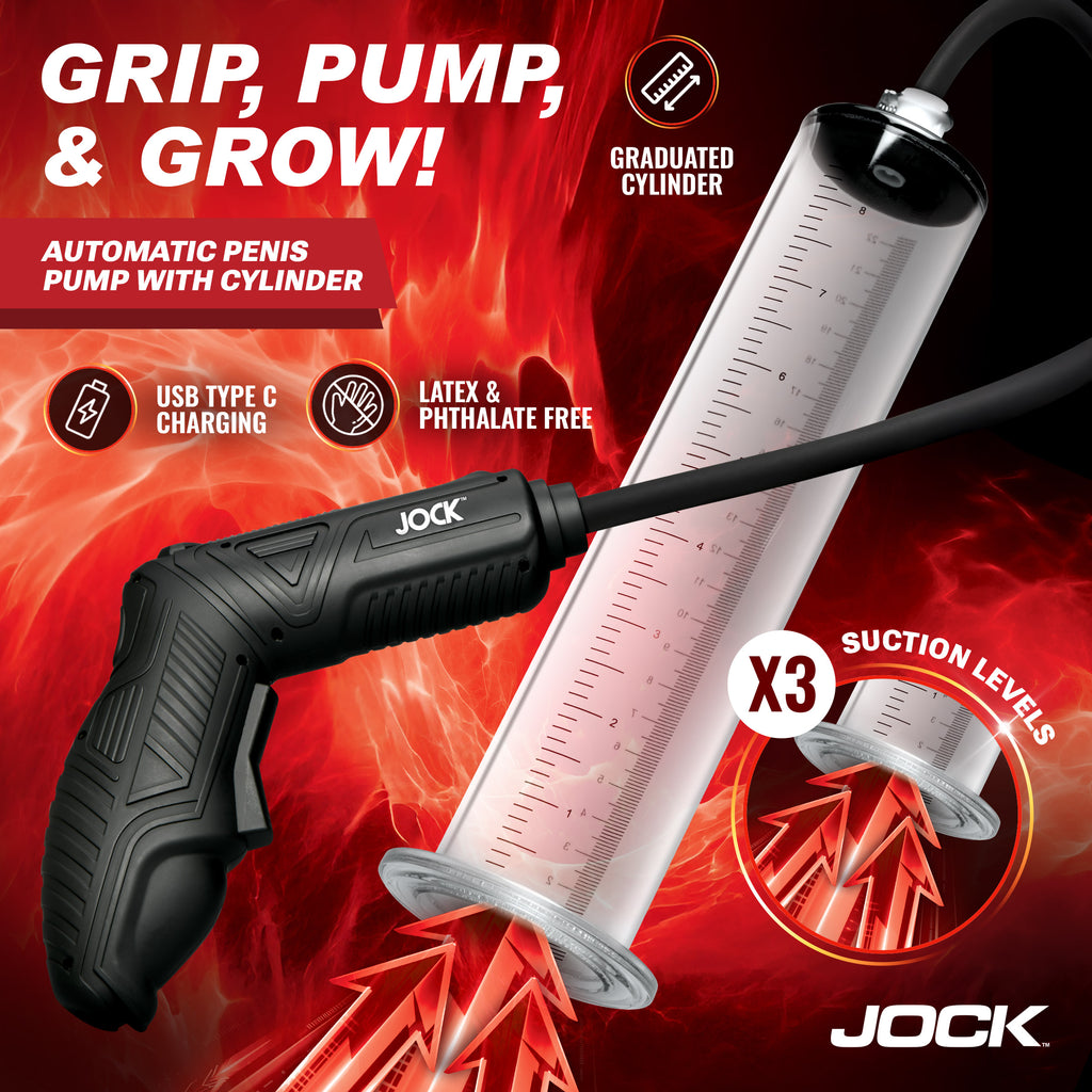 Jock Power Pumper Automatic Penis Pump with Cylinder Black