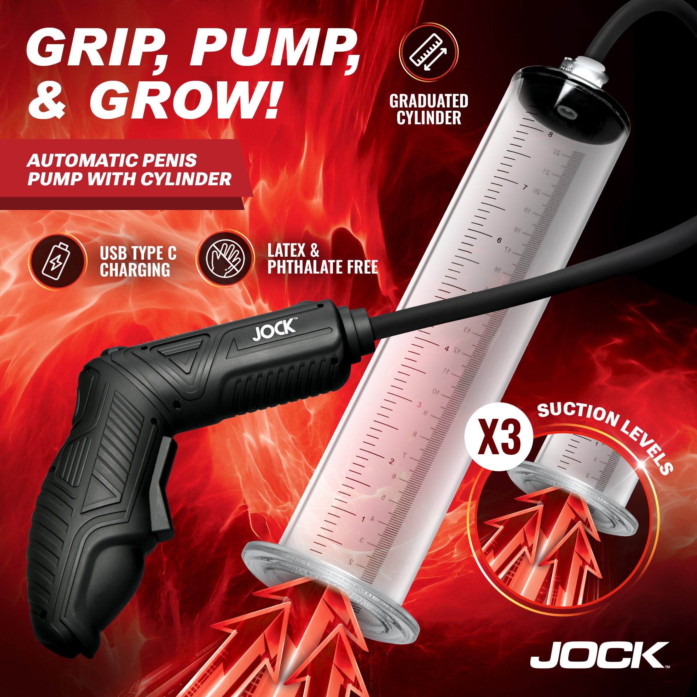 Jock Power Pumper Automatic Penis Pump with Cylinder Black